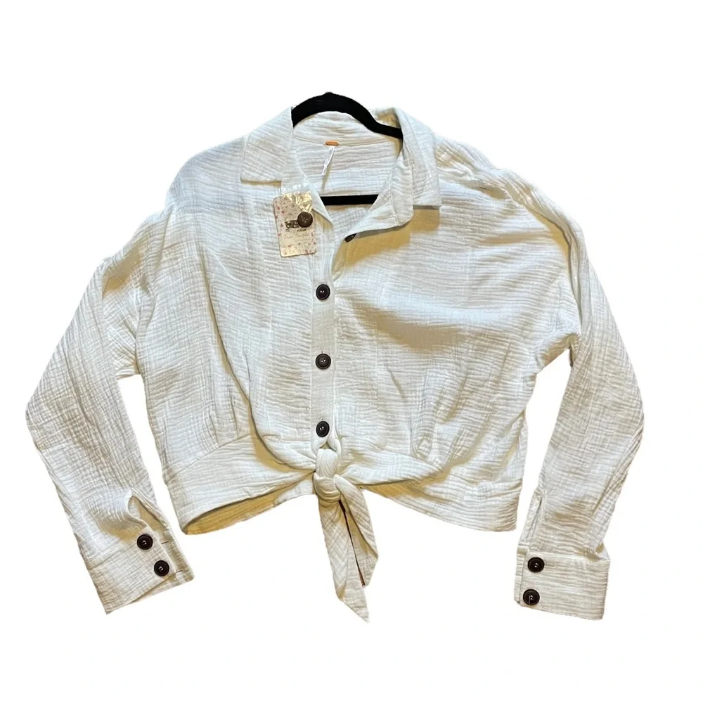 NWT | Free People | Button Down Front Tie Shirt